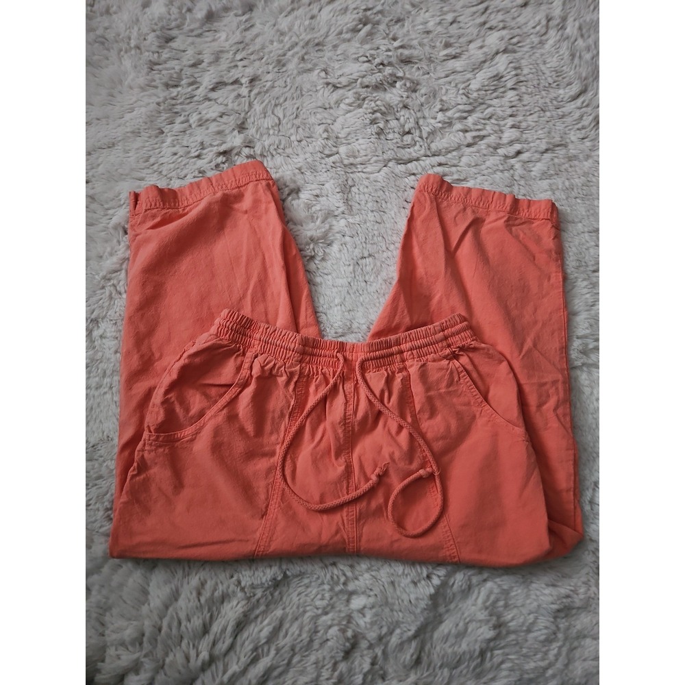 Erika & Co. Petites Coral Orange Pull-On Capri Pants Cotton PM